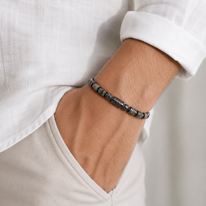 Old Roads map jasper 4mm column bead bracelet stacking style detail photo