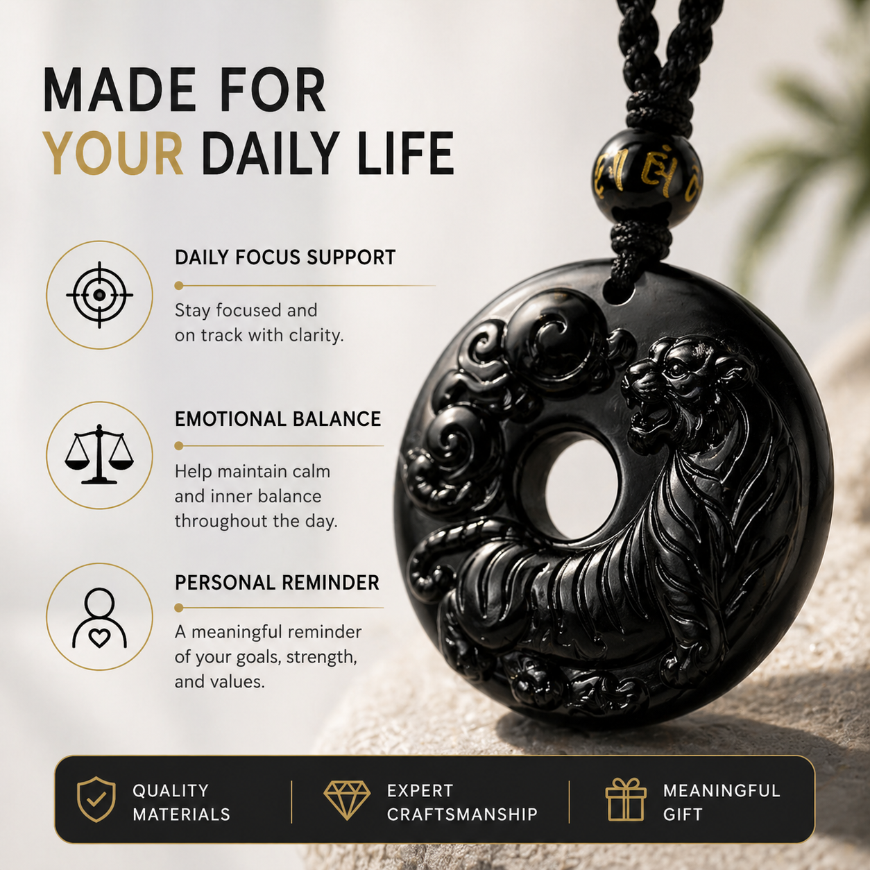 12 Zodiac Black Obsidian Pendant with polished natural stone finish
