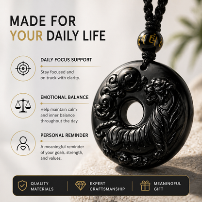 12 Zodiac Black Obsidian Pendant with polished natural stone finish