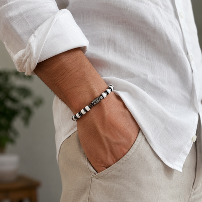 Old Roads white turquoise-style stone 4mm column bead bracelet stacking style detail photo