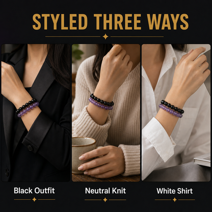 Amethyst & Black Obsidian Bracelet Set styled for daily wear