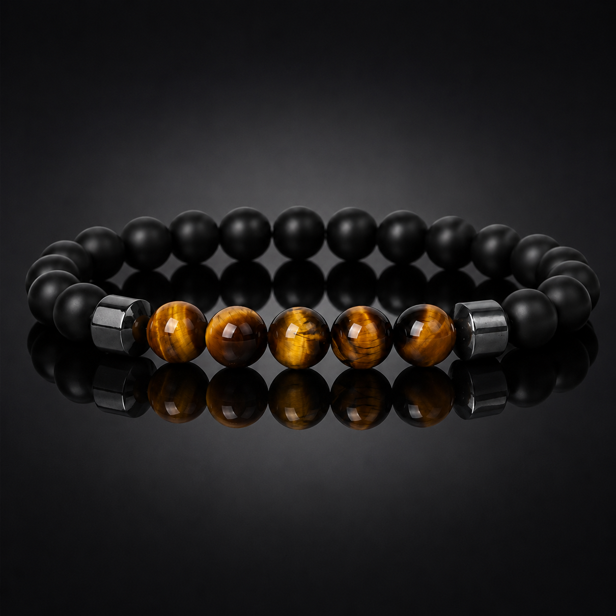 Tiger Eye & Matte Black Silver-Tone Bracelet styled product photo