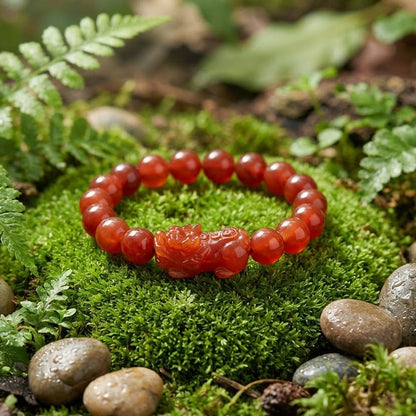 Wealth Guardian Red Agate & Gold-Etched PiXiu Talisman