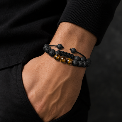 Lava Stone & Tiger Eye Bracelet worn on wrist
