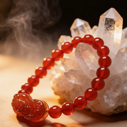 Wealth Guardian Red Agate & Gold-Etched PiXiu Talisman