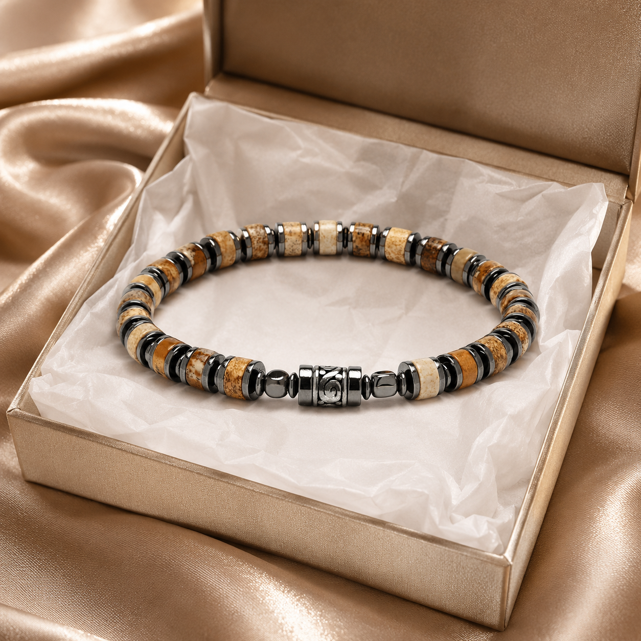 Old Roads picture jasper 4mm column bead bracelet gift-ready everyday bracelet photo