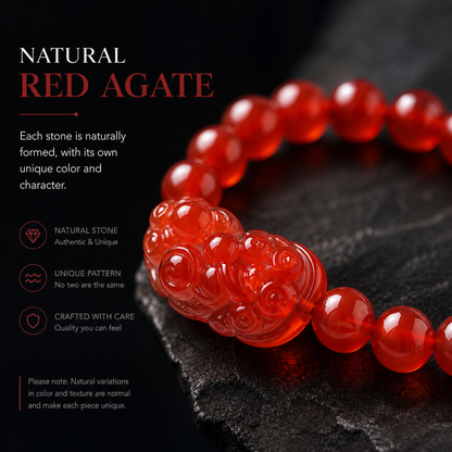 Red Agate Pixiu bracelet with carved red stone charm detail