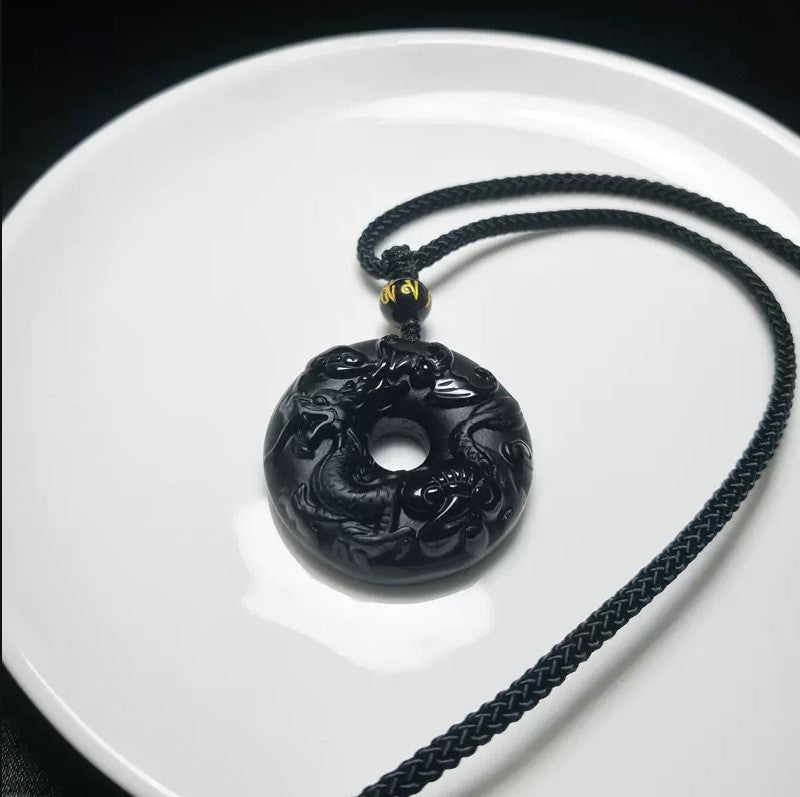 12 Zodiac Black Obsidian "Circle of Karma" Protection Amulet