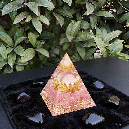 Sacred Lotus" Pink Crystal Orgone Pyramid (Heart Healing)