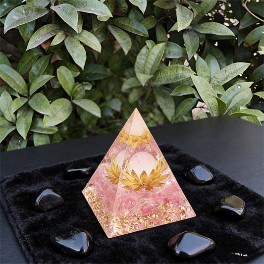 Sacred Lotus" Pink Crystal Orgone Pyramid (Heart Healing)