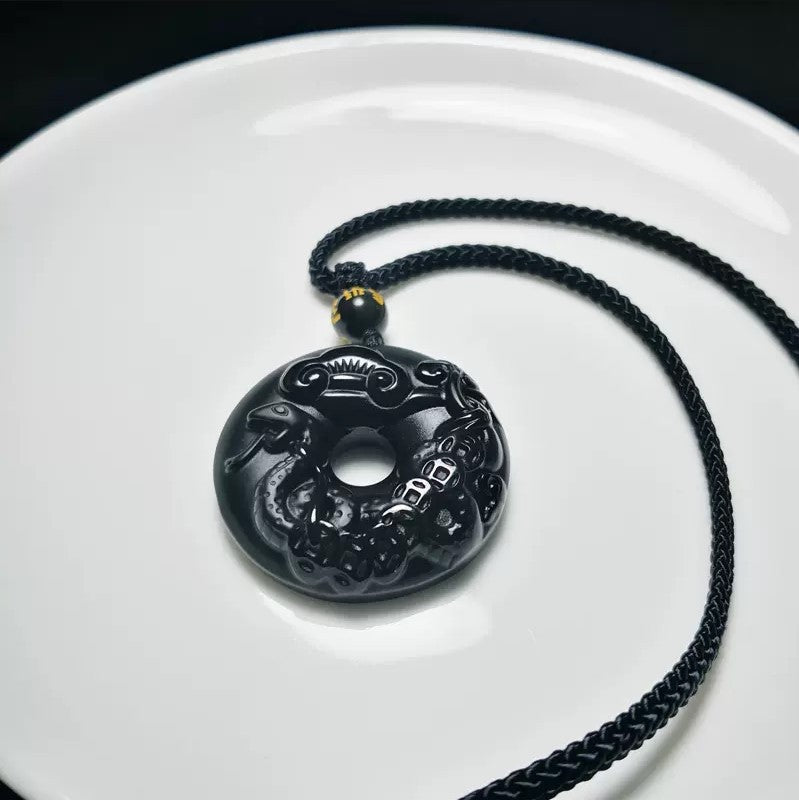 12 Zodiac Black Obsidian "Circle of Karma" Protection Amulet