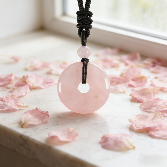 Circle of Love" Rose Quartz Amulet Necklace (Heart Healing)