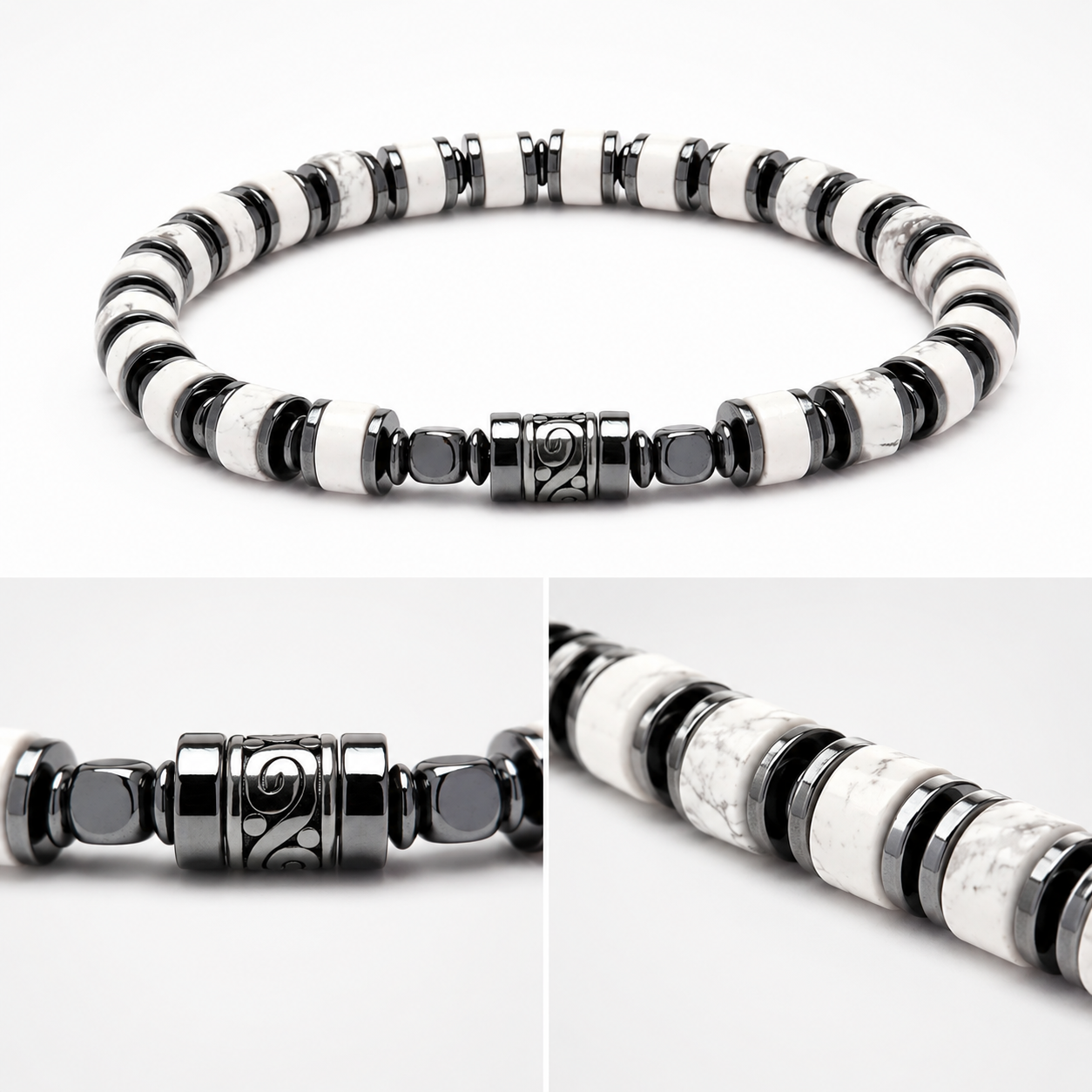 Old Roads white turquoise-style stone 4mm column bead bracelet natural stone texture detail