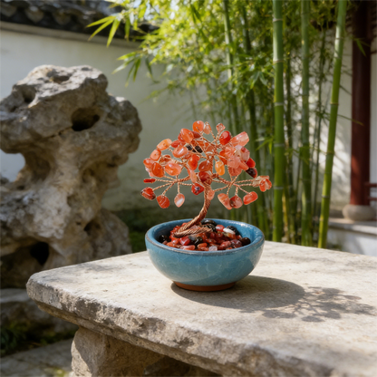 The Flame of Vitality" Red Agate Root Chakra Bonsai (6 Branches)