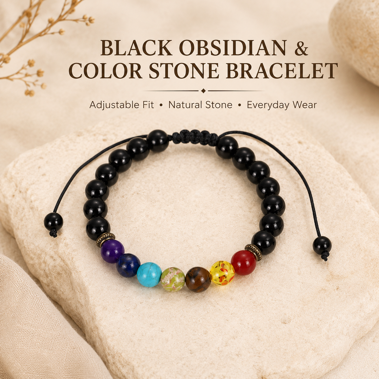 Black Obsidian Color Accent Bracelet everyday style product photo