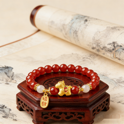Vitality Anchor Red Agate & Golden Zodiac Bracelet