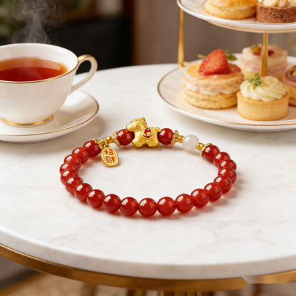 Vitality Anchor Red Agate & Golden Zodiac Bracelet