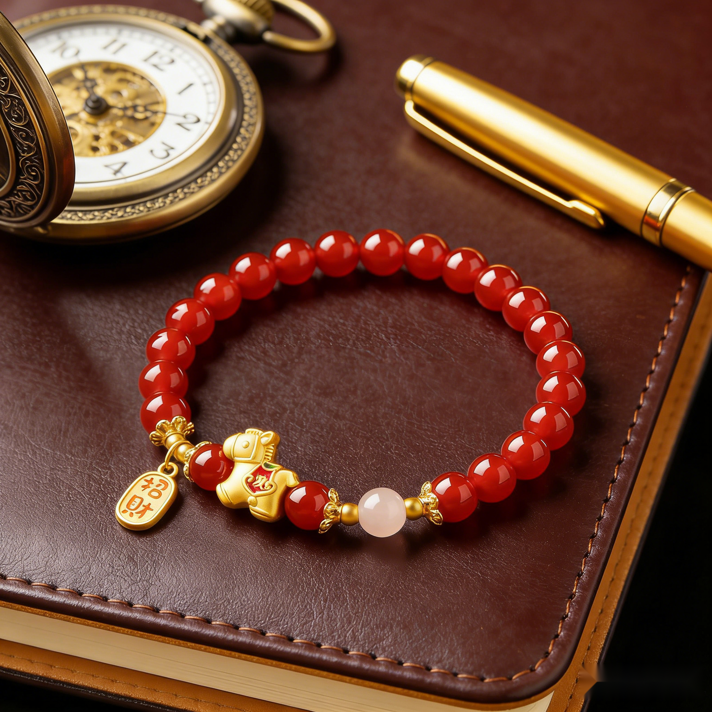 Vitality Anchor Red Agate & Golden Zodiac Bracelet