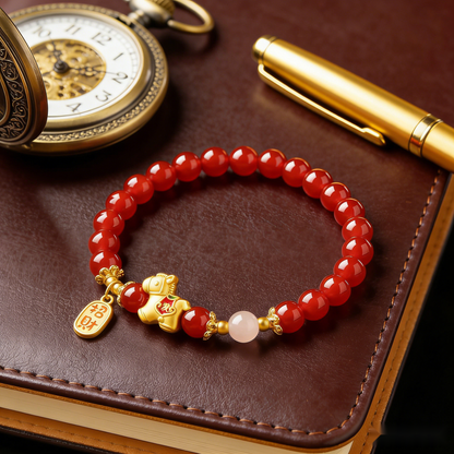Vitality Anchor Red Agate & Golden Zodiac Bracelet