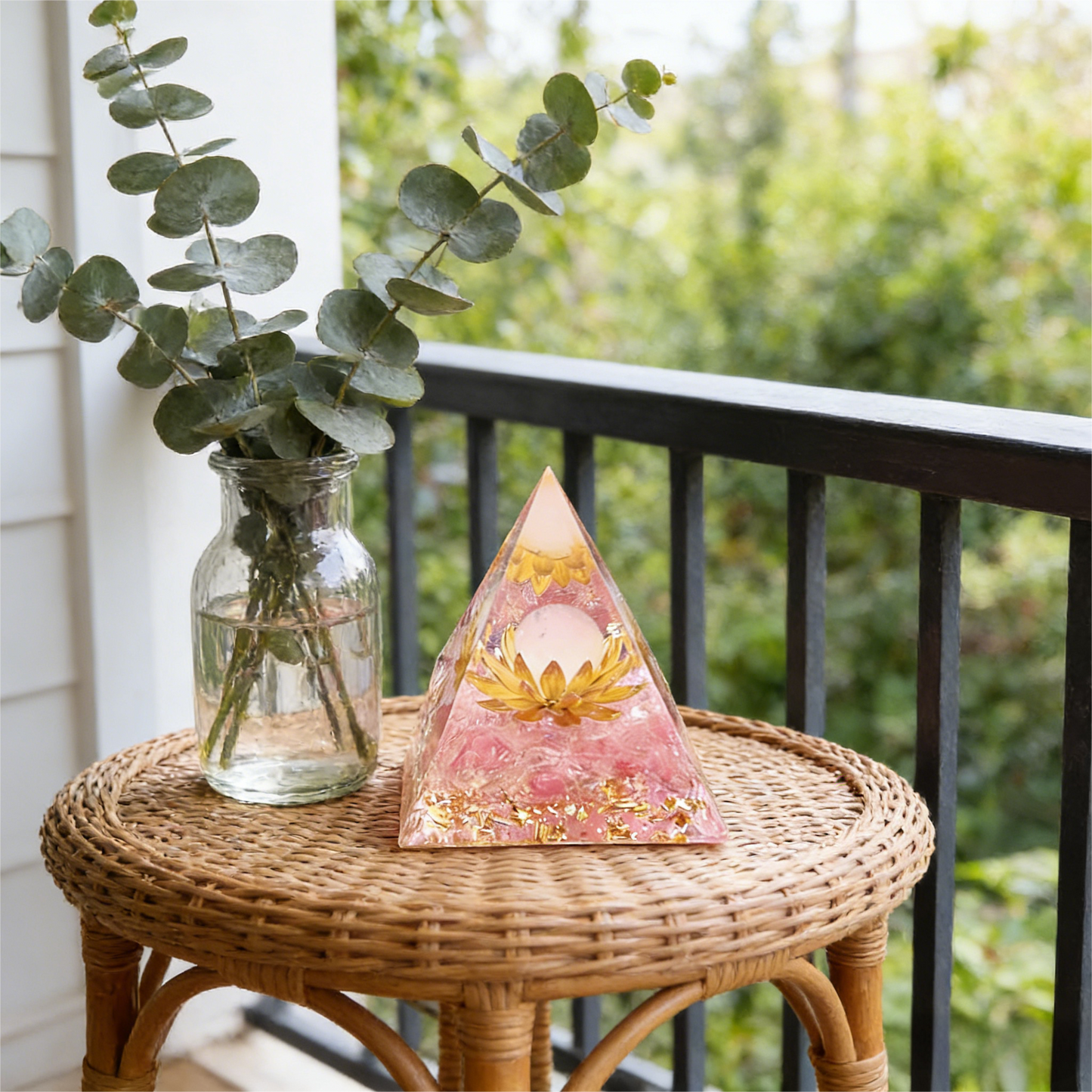 Sacred Lotus" Pink Crystal Orgone Pyramid (Heart Healing)