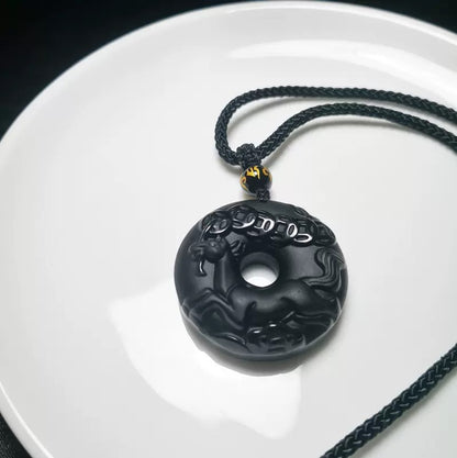 12 Zodiac Black Obsidian "Circle of Karma" Protection Amulet