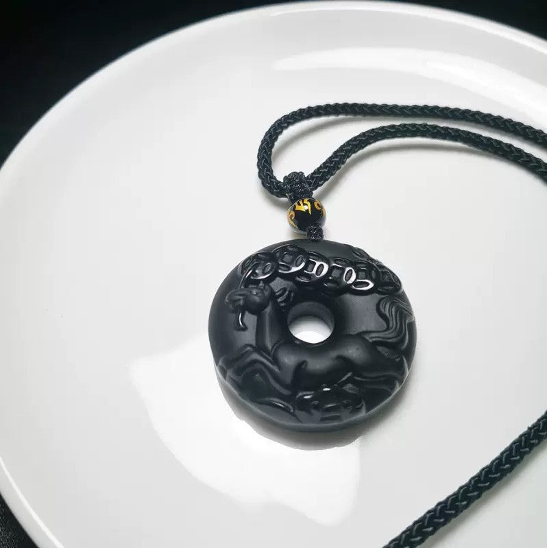 12 Zodiac Black Obsidian "Circle of Karma" Protection Amulet