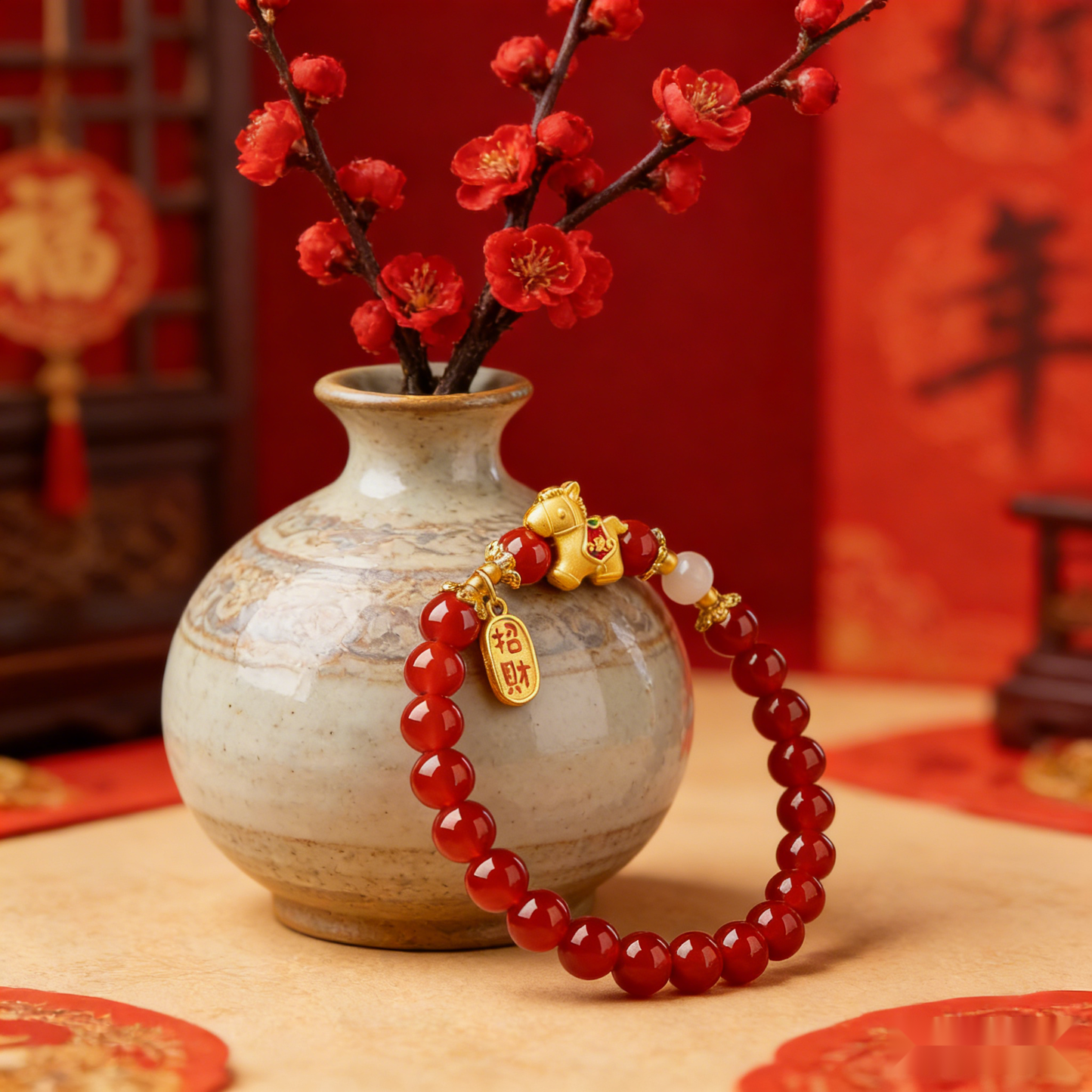 Vitality Anchor Red Agate & Golden Zodiac Bracelet