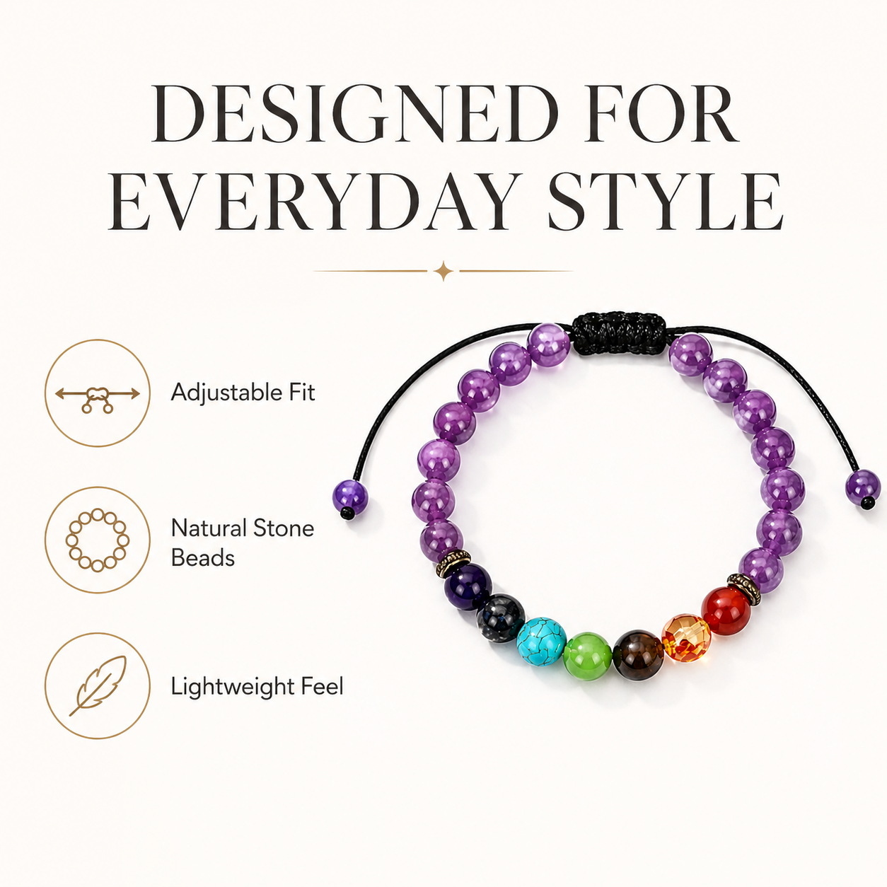 Amethyst and color stone bracelet adjustable everyday style image