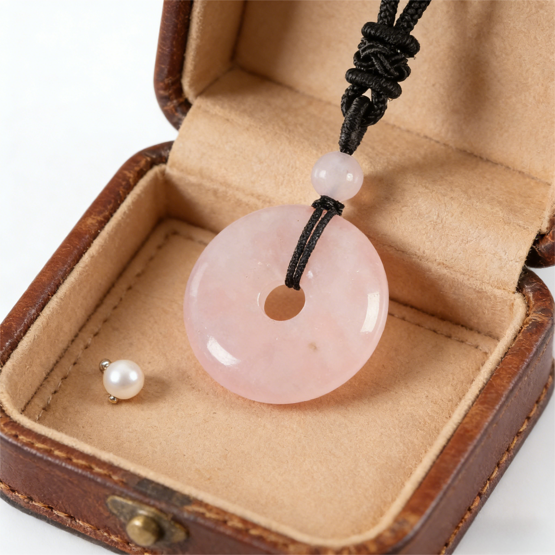 Rose Quartz Circle Pendant Necklace with polished natural stone finish