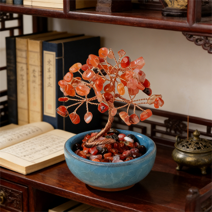 The Flame of Vitality" Red Agate Root Chakra Bonsai (6 Branches)
