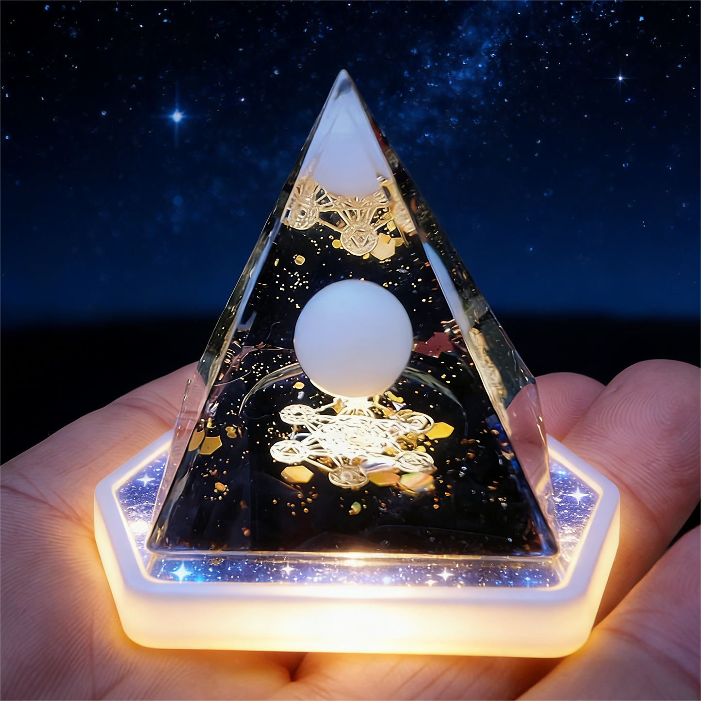 Black Obsidian Orgone Pyramid with Metatron's Cube - Ultimate Protection & Grounding