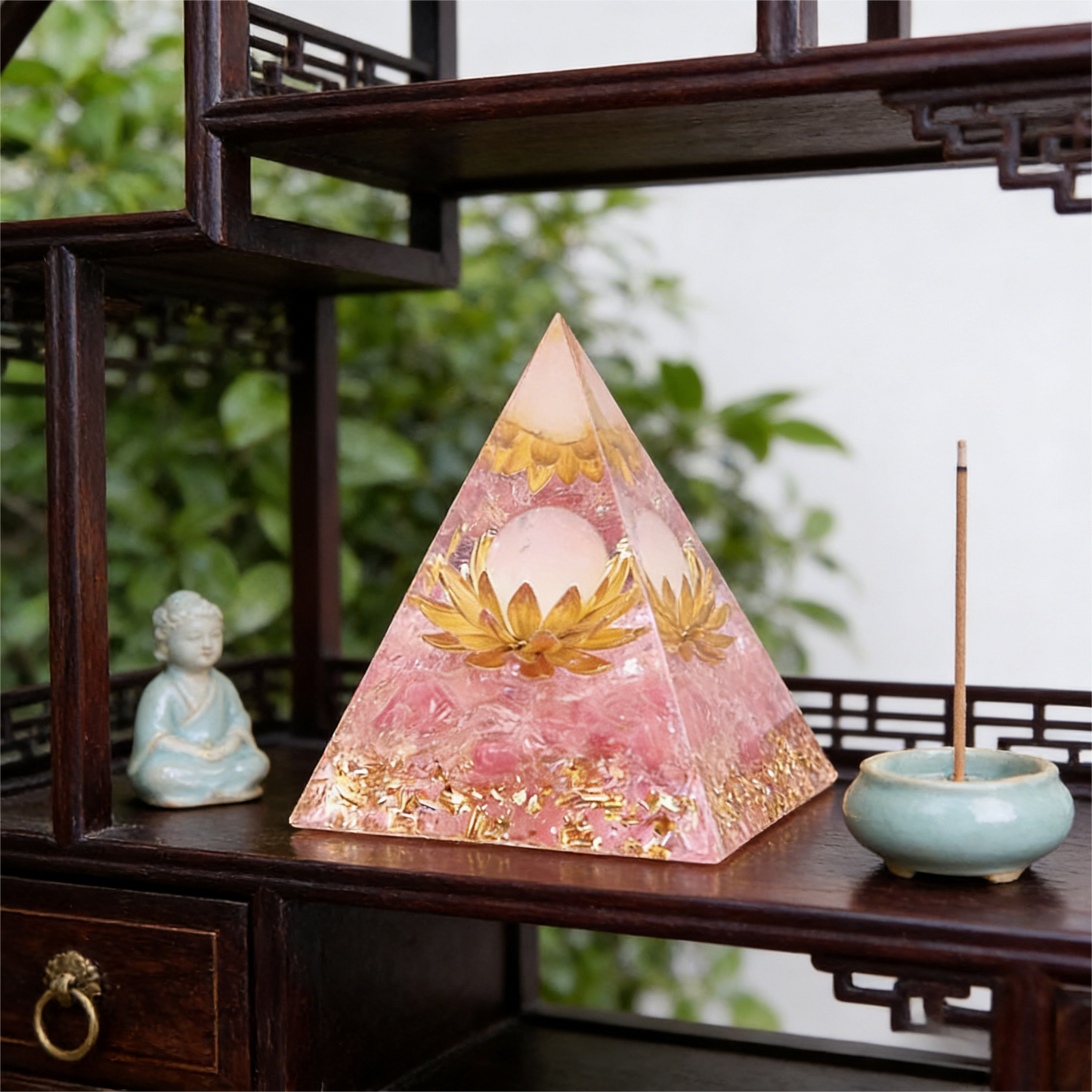 Sacred Lotus" Pink Crystal Orgone Pyramid (Heart Healing)