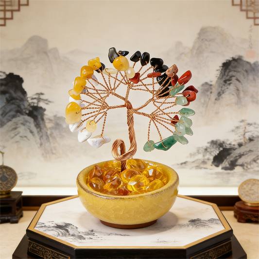 The Elemental Equilibrium" 5-Element Crystal Bonsai in Glazed Ingot