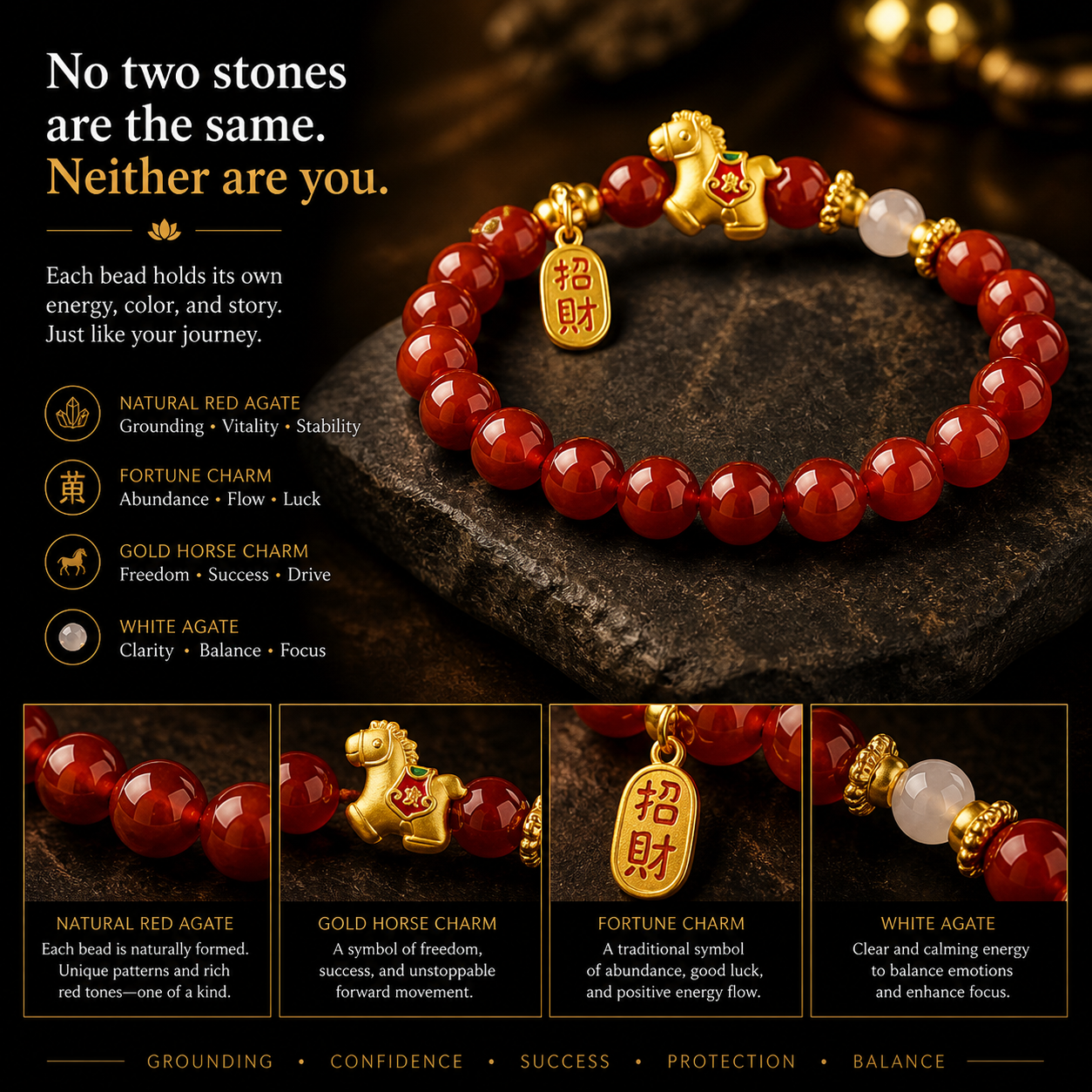 Red Agate Bracelet with Golden Horse for everyday style and meaningful gifting