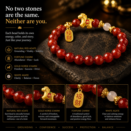 Red Agate Bracelet with Golden Horse for everyday style and meaningful gifting