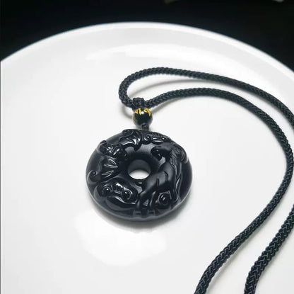 12 Zodiac Black Obsidian "Circle of Karma" Protection Amulet