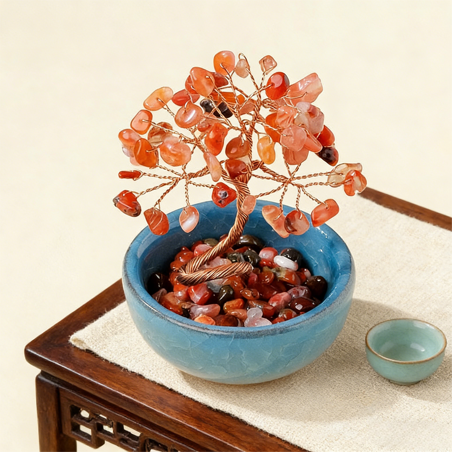 The Flame of Vitality" Red Agate Root Chakra Bonsai (6 Branches)