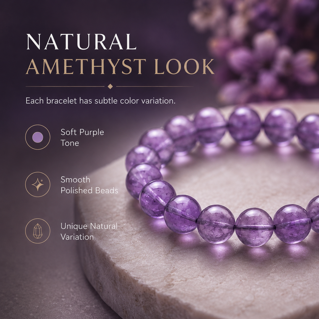 Amethyst Bracelet with polished natural stone finish