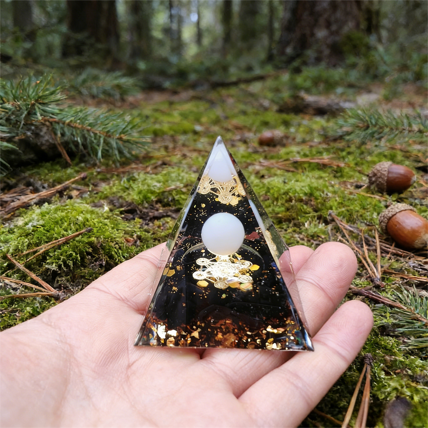 Black Obsidian Orgone Pyramid with Metatron's Cube - Ultimate Protection & Grounding