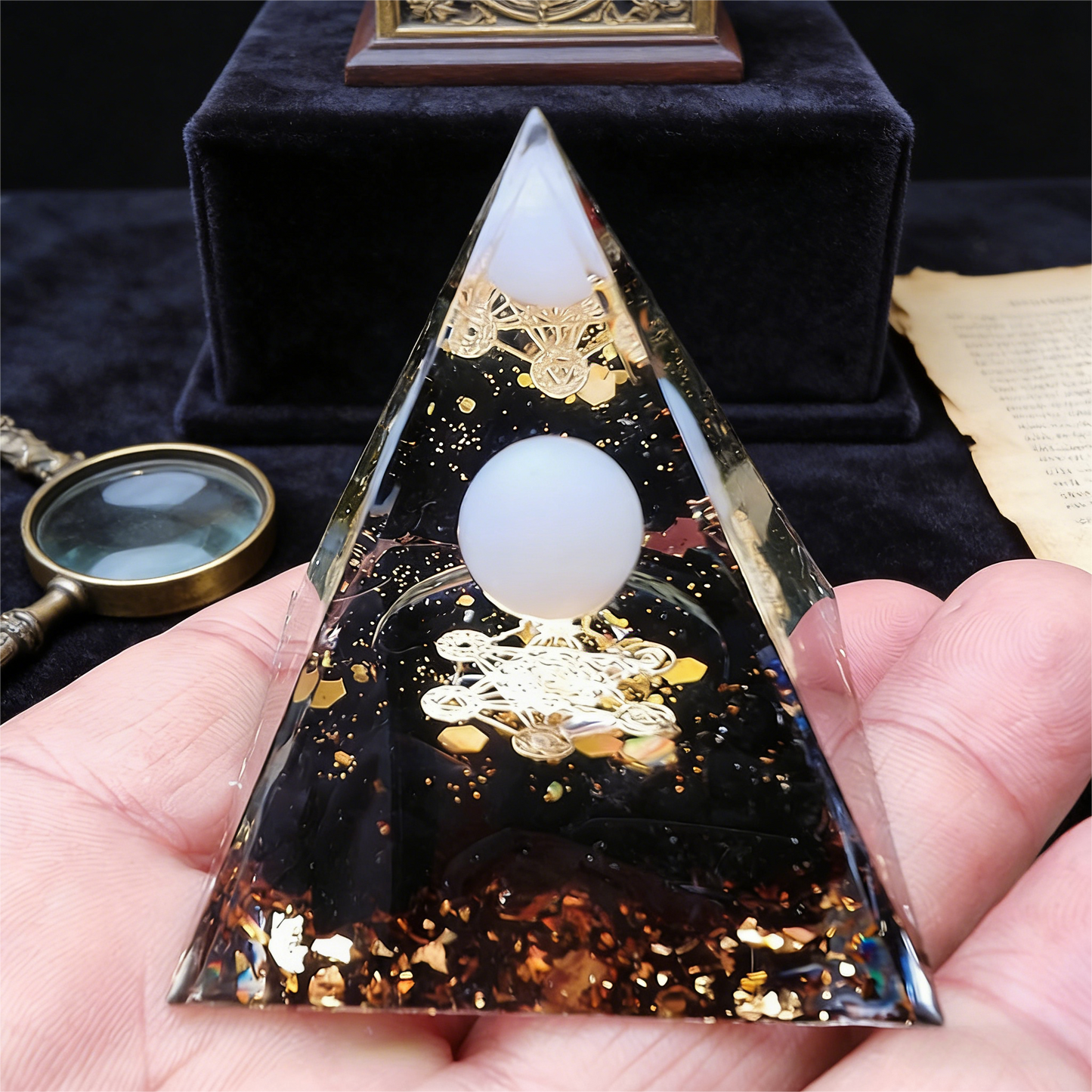 Black Obsidian Orgone Pyramid with Metatron's Cube - Ultimate Protection & Grounding
