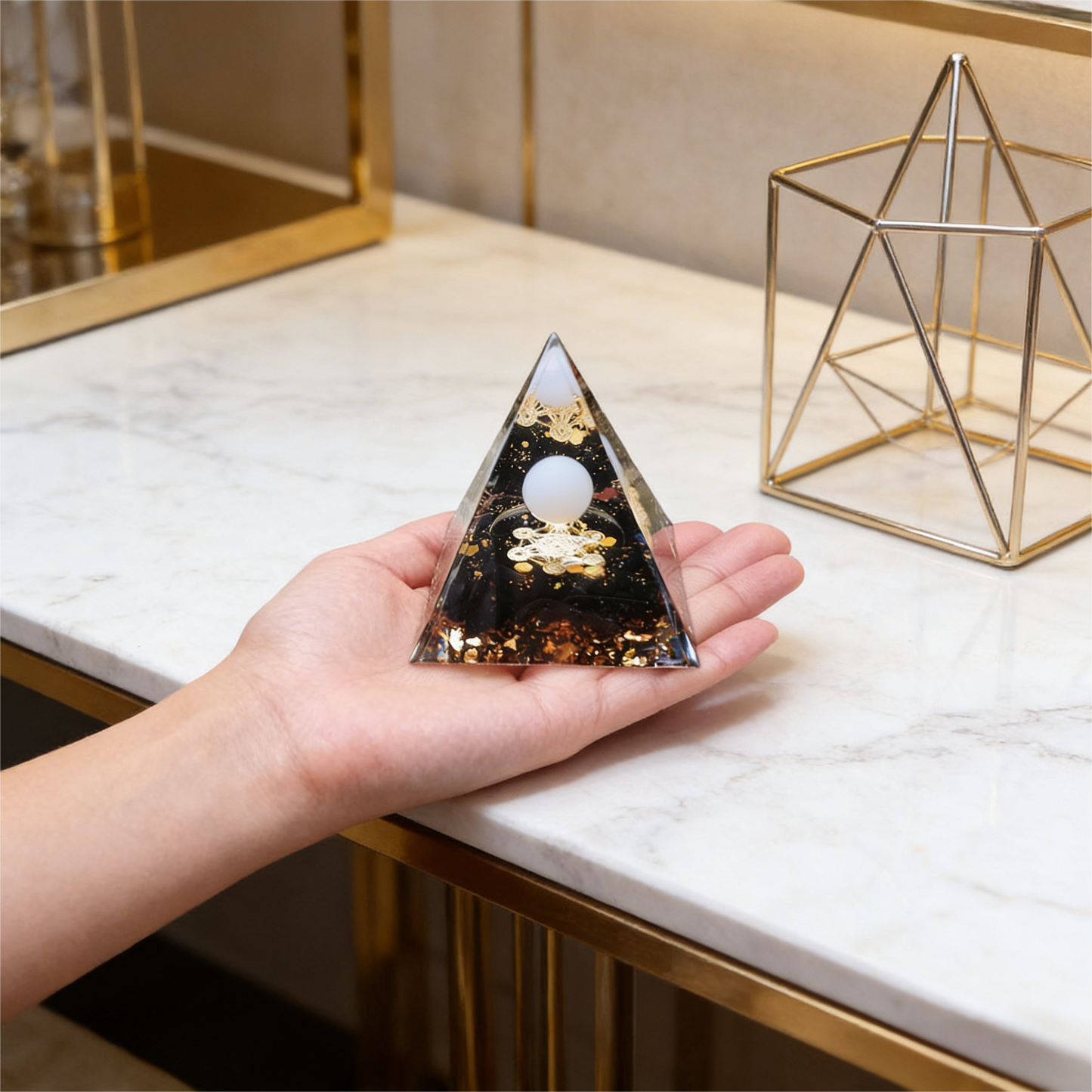 Black Obsidian Orgone Pyramid with Metatron's Cube - Ultimate Protection & Grounding