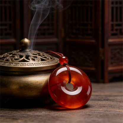 Red Agate "Ping An Kou" Peace Buckle - The "Guardian's Shield" & Vitality Amulet