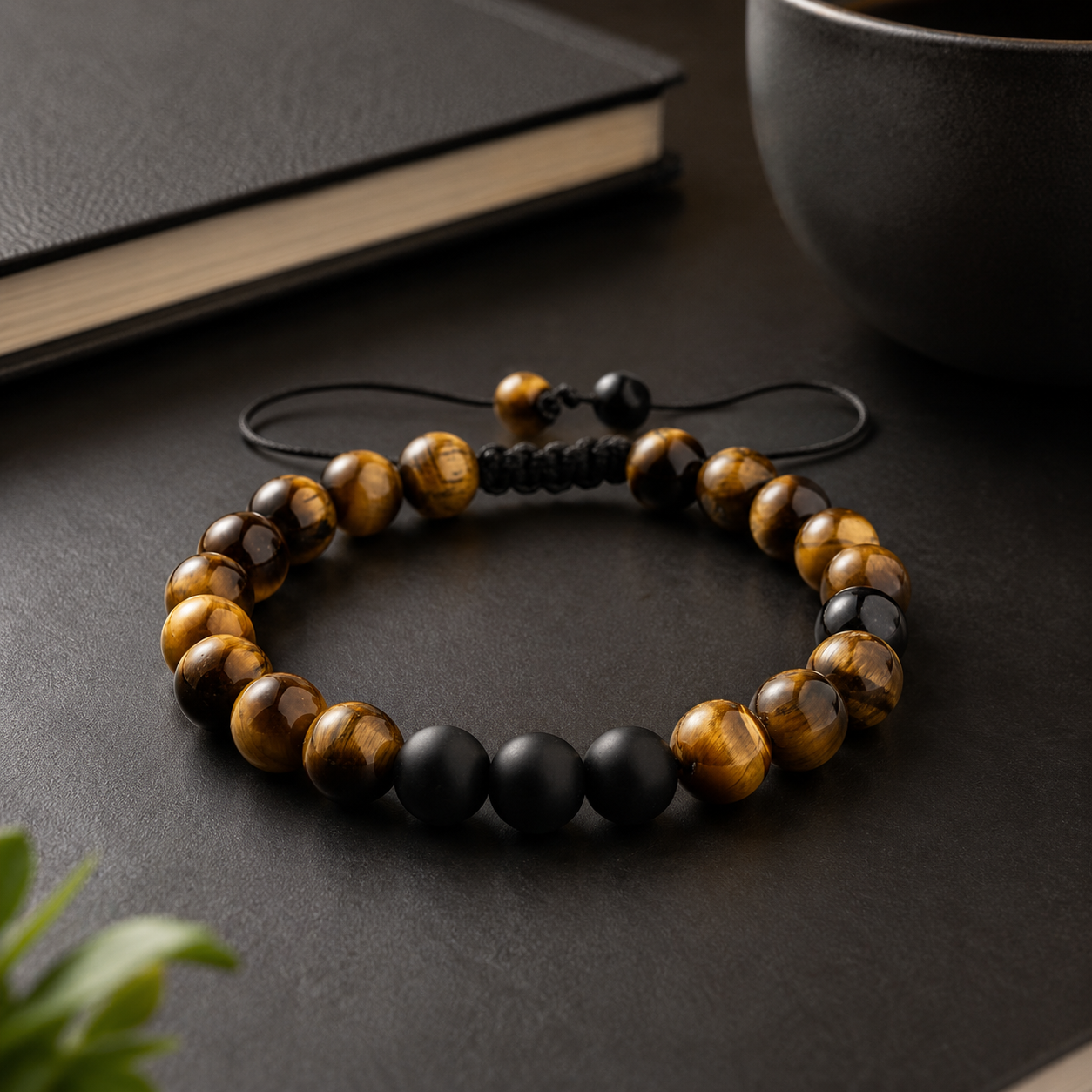 Tiger Eye & Matte Black Bracelet styled product photo