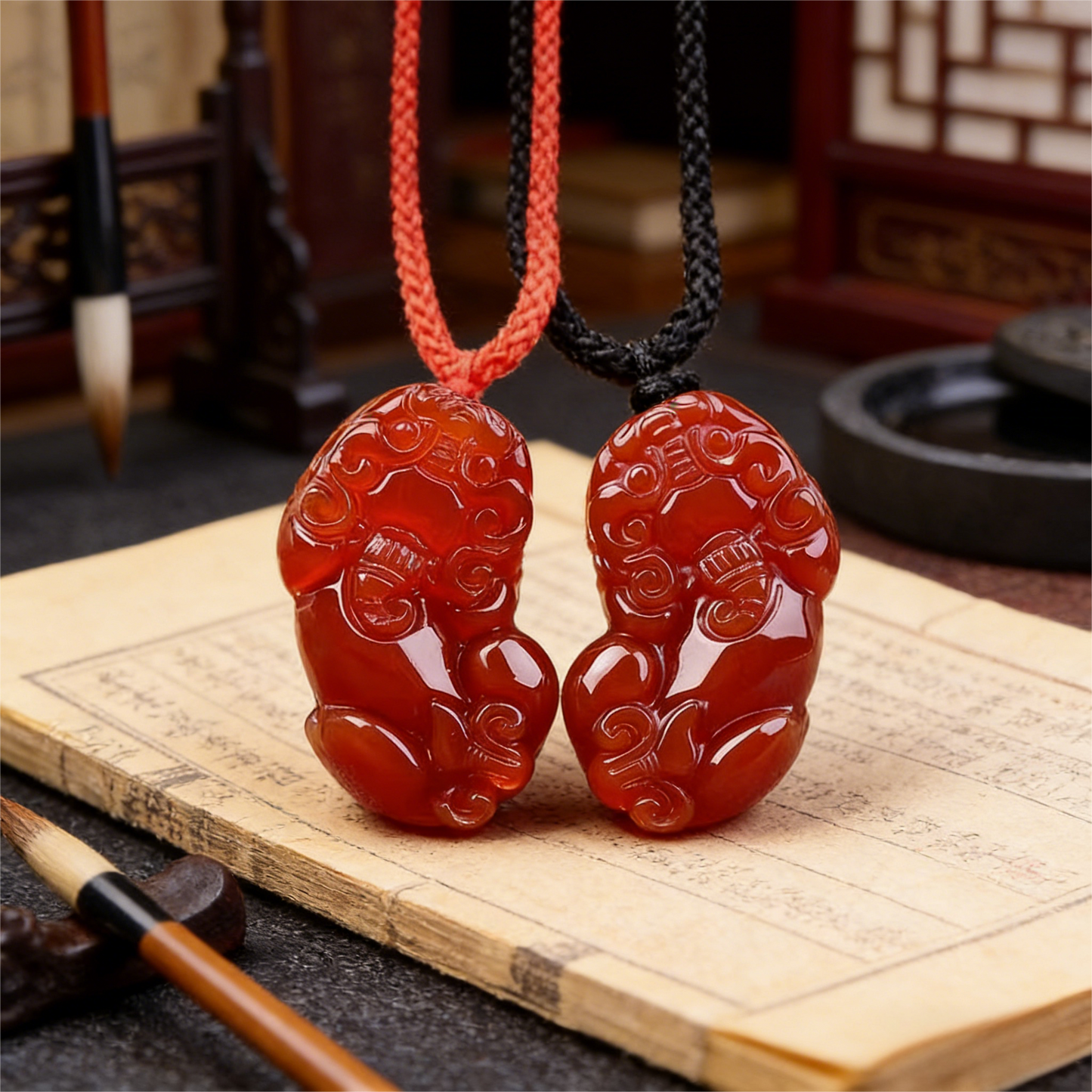 Red Agate PiXiu Pendant Necklace styled for daily wear