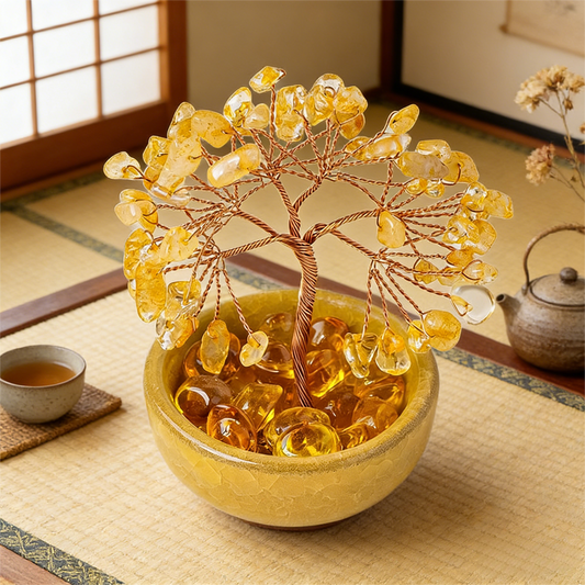 Golden Citrine Money Tree in Ingot Basin - The "Merchant's Wealth" Bonsai