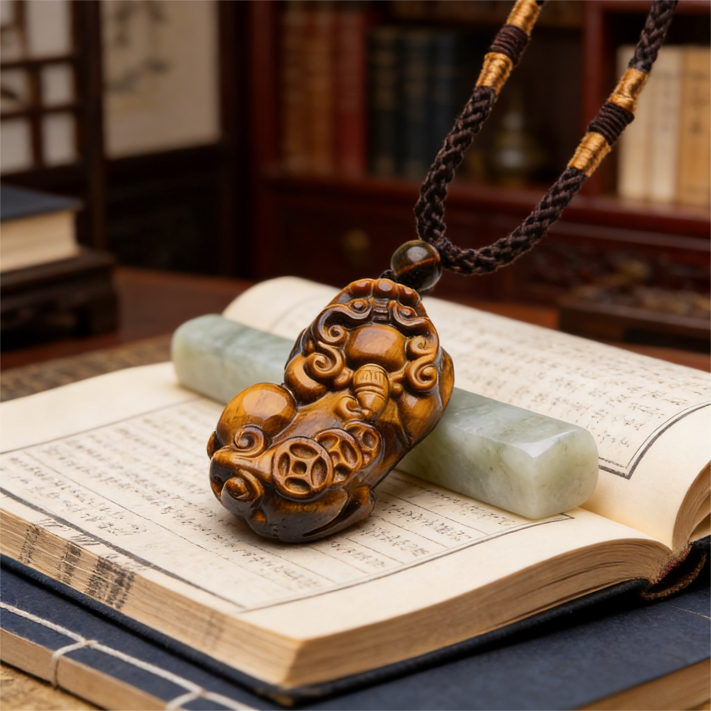 Golden Tiger Eye PiXiu Pendant Necklace styled for daily wear