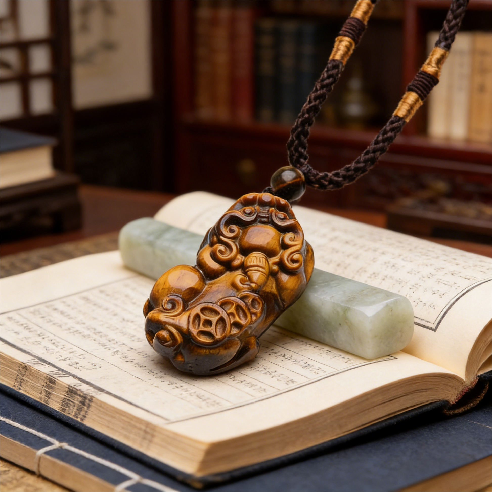 Golden Tiger Eye PiXiu Pendant Necklace styled for daily wear