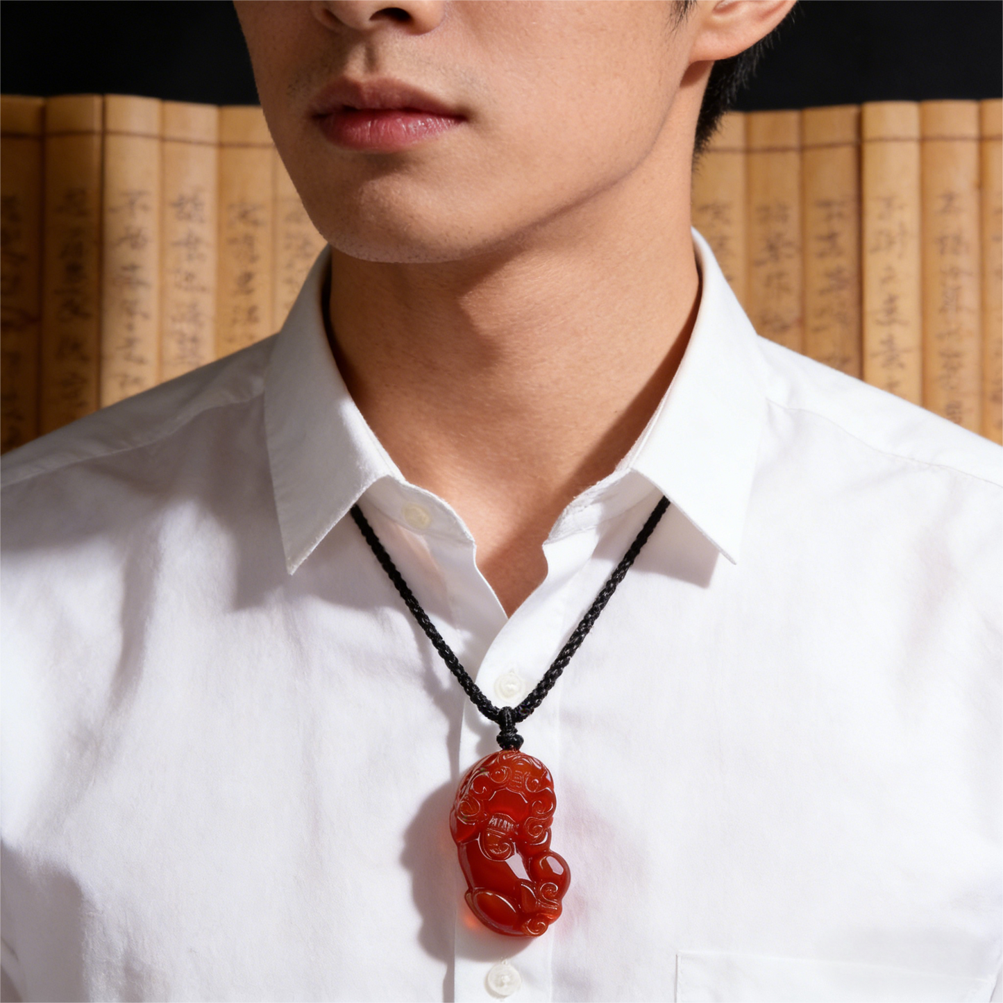 Red Agate PiXiu Pendant Necklace product photo with natural stone detail