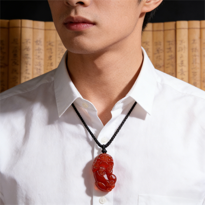 Red Agate PiXiu Pendant Necklace product photo with natural stone detail