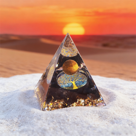 Root of Courage" Black Tiger Eye Orgone Pyramid (Root Grounding)